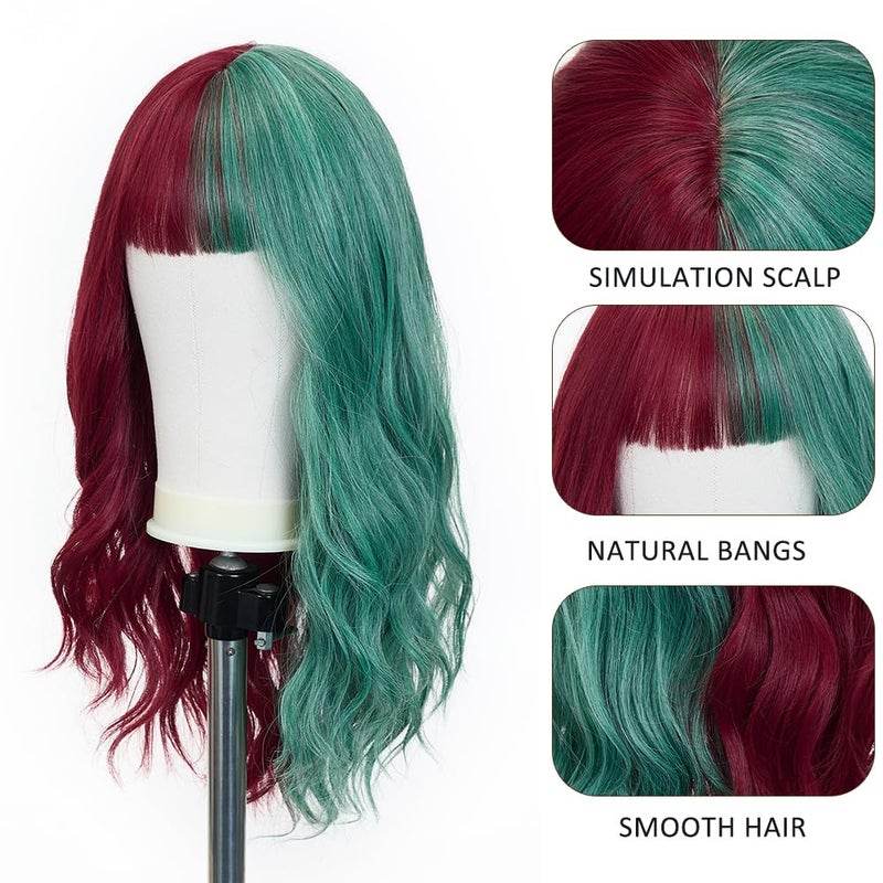 اسمي شعر مستعار صناعي طويل مموج باللونين الأحمر والأخضر من إسمي، بطول 22 بوصة، مع غرة هوائية كثيفة، مناسب لحفلات التنكر والهالوين. - Image 3